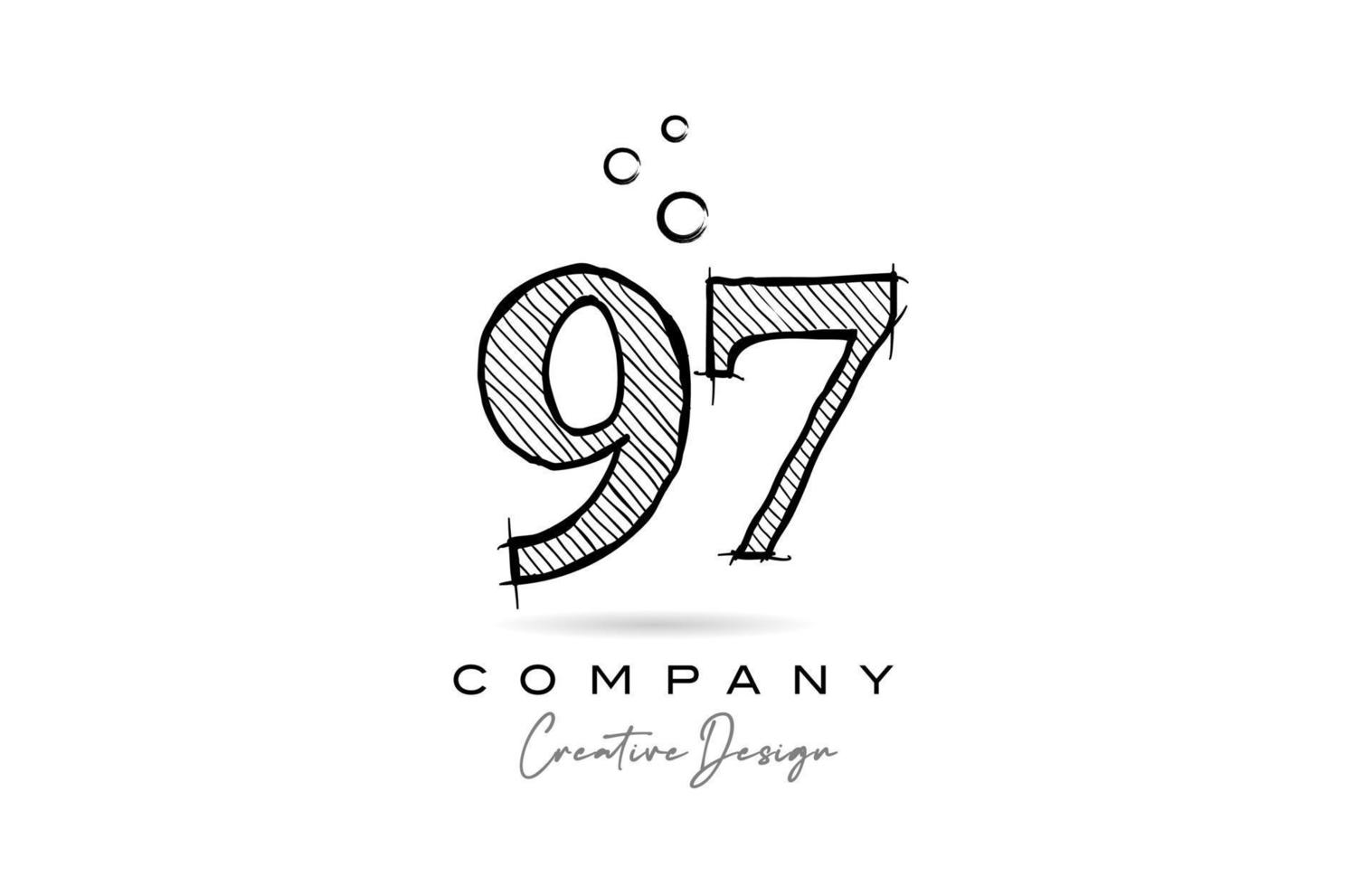 dessin à la main numéro 97 création d'icônes de logo pour le modèle d'entreprise. logotype créatif au crayon vecteur