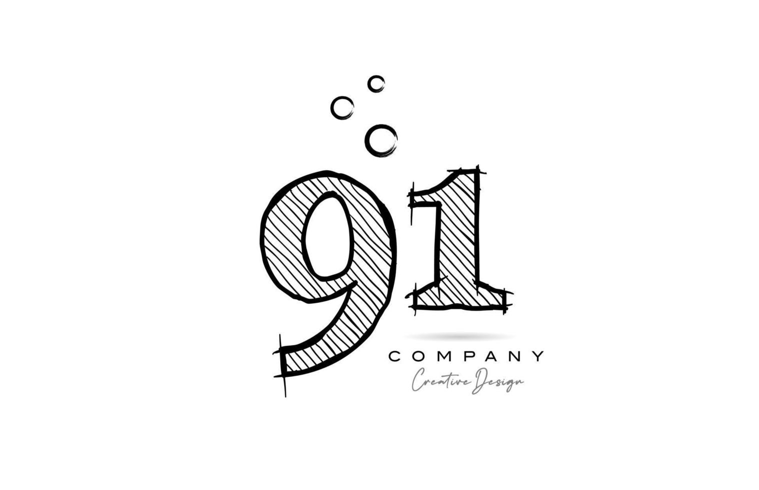 dessin à la main numéro 91 création d'icônes de logo pour le modèle d'entreprise. logotype créatif au crayon vecteur