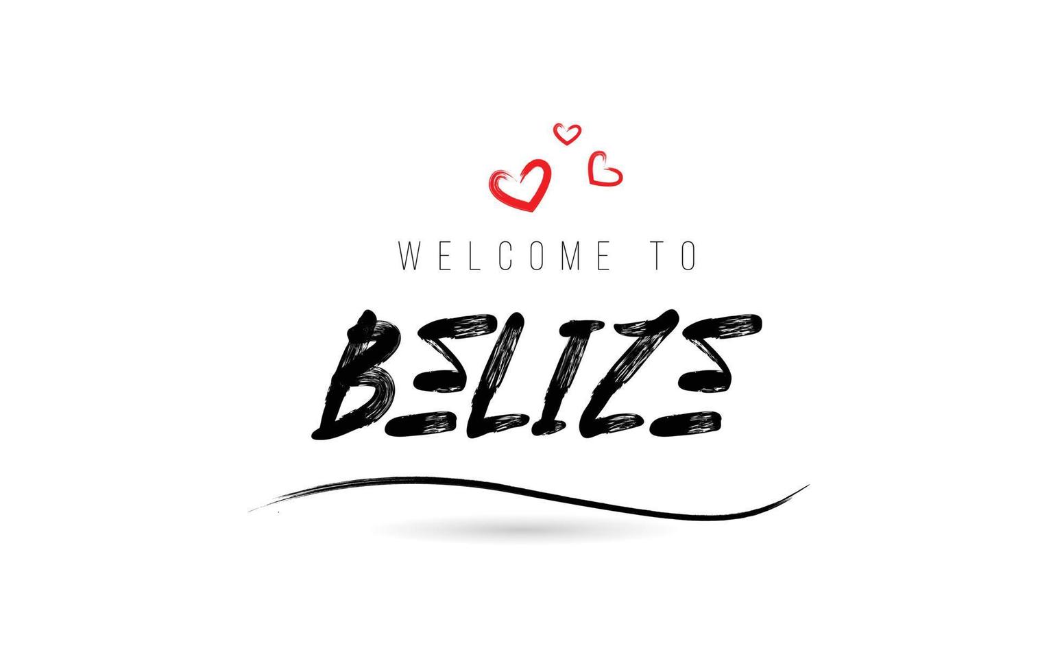 bienvenue dans la typographie de texte du pays du belize avec un coeur d'amour rouge et un nom noir vecteur