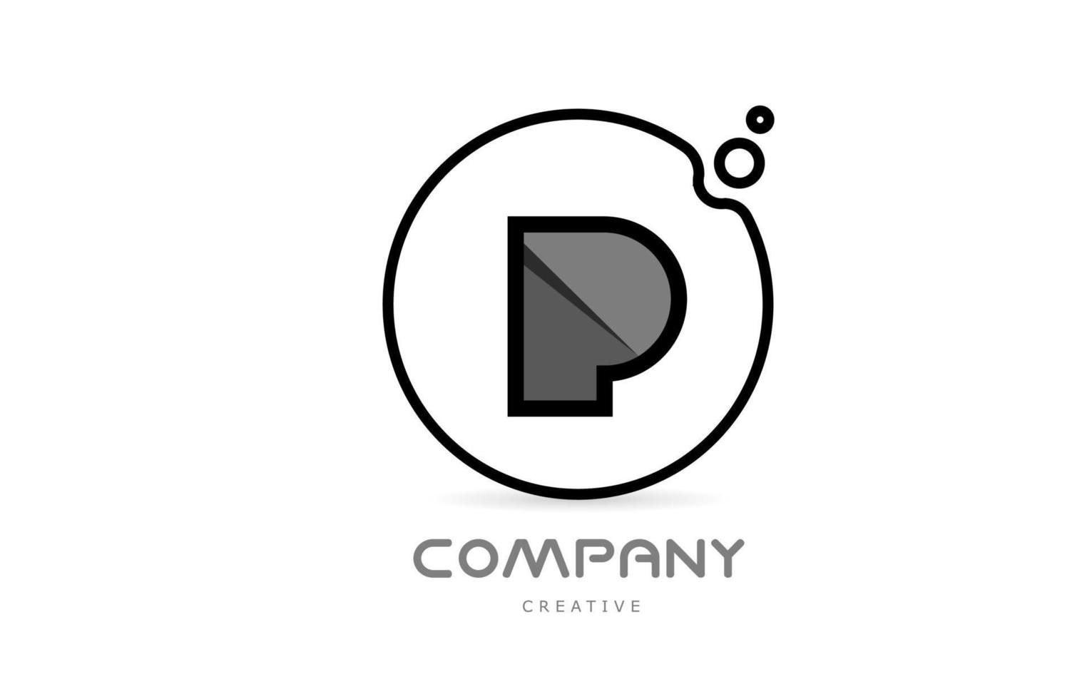 p icône du logo lettre alphabet géométrique noir et blanc avec cercle. modèle créatif pour entreprise et entreprise vecteur