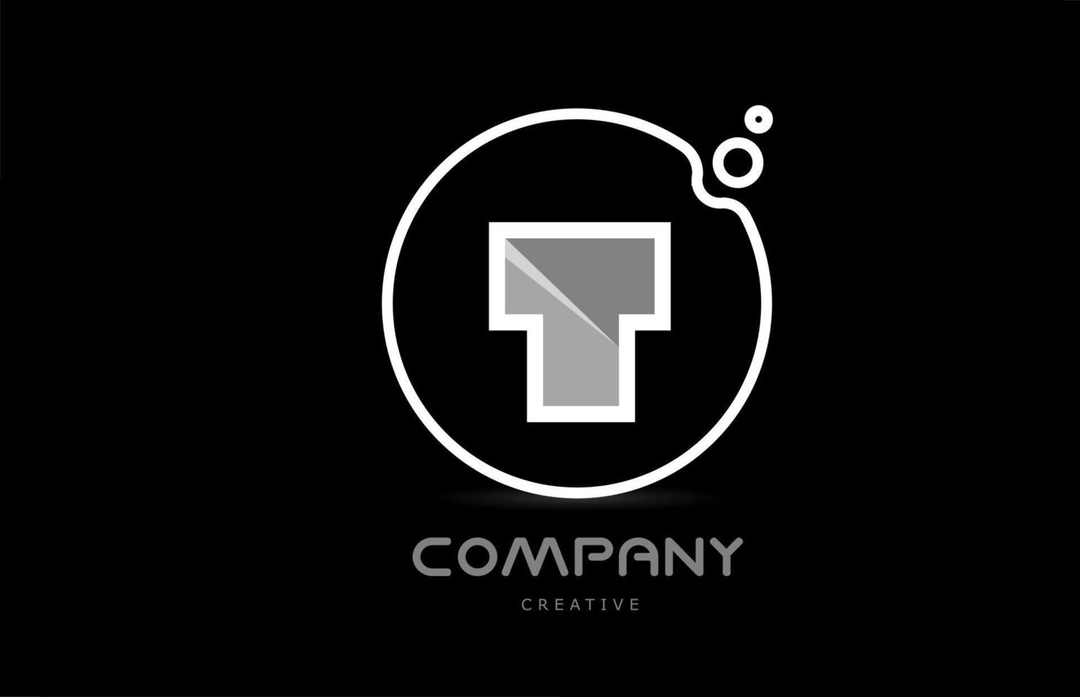 icône de logo lettre alphabet géométrique t noir et blanc avec cercle. modèle créatif pour entreprise et entreprise vecteur