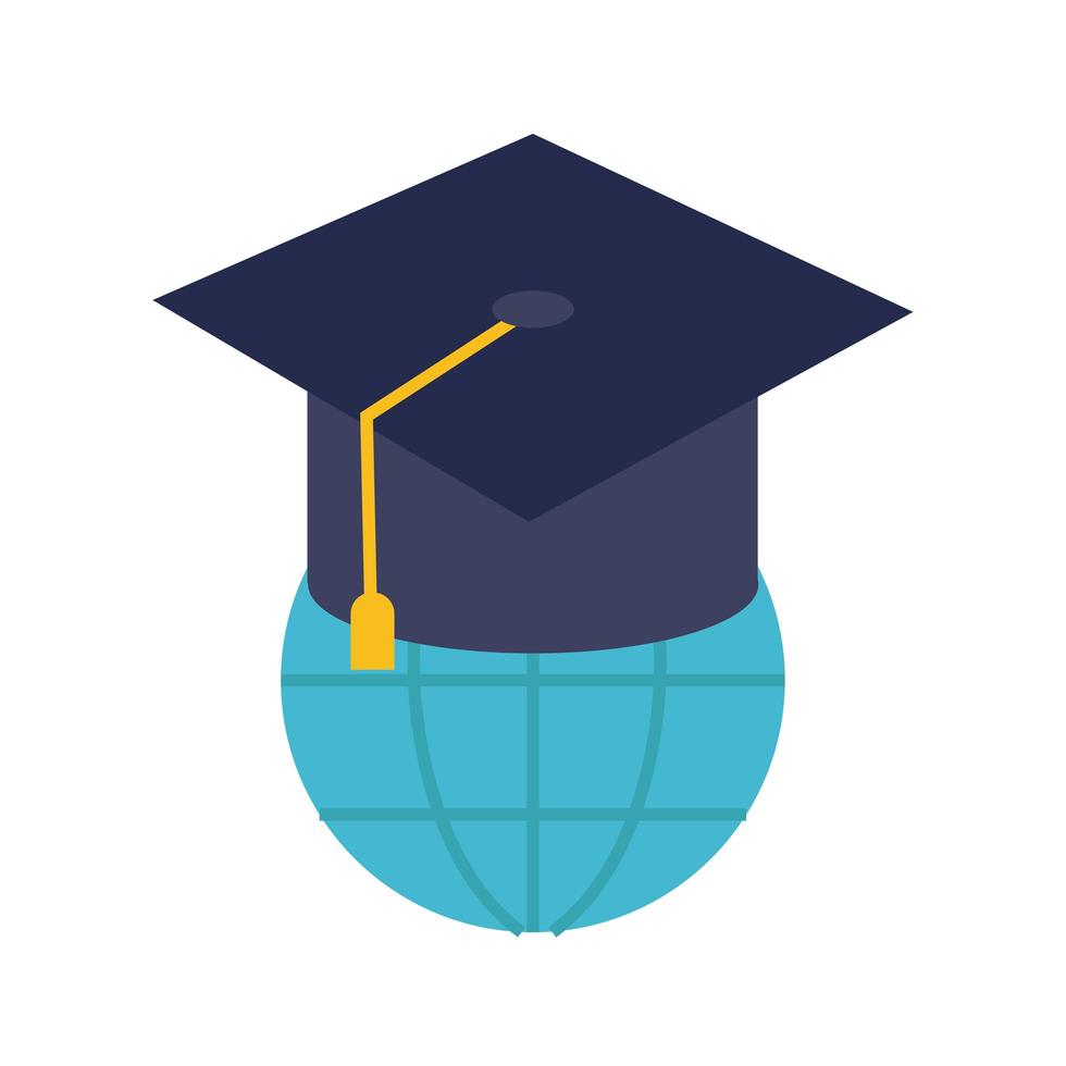 chapeau de graduation avec style plat en ligne éducation planète mondiale vecteur