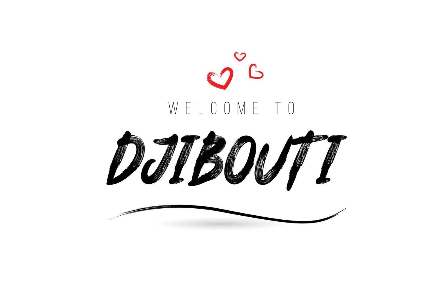 bienvenue dans la typographie de texte du pays djibouti avec un coeur d'amour rouge et un nom noir vecteur