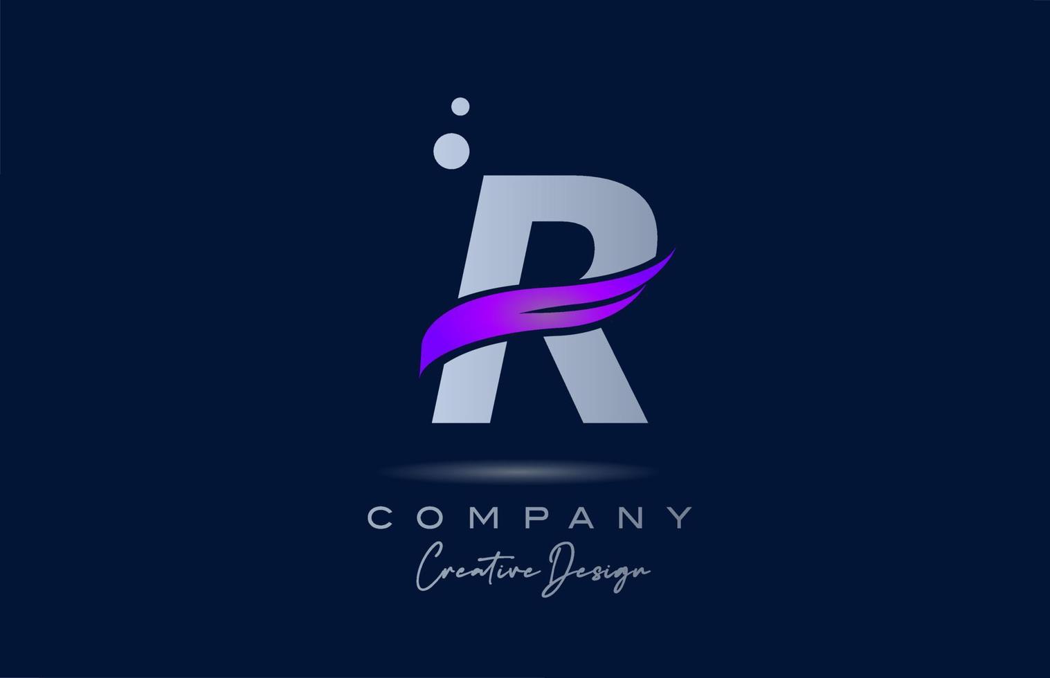 r icône du logo lettre alphabet violet avec swoosh rose. modèle créatif pour les entreprises et les entreprises vecteur