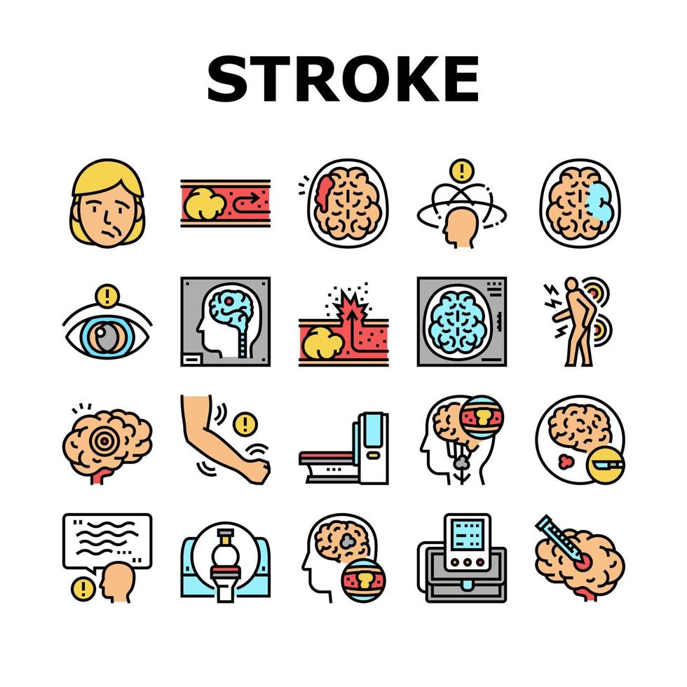 icônes de collection de problème de santé accident vasculaire cérébral set vector