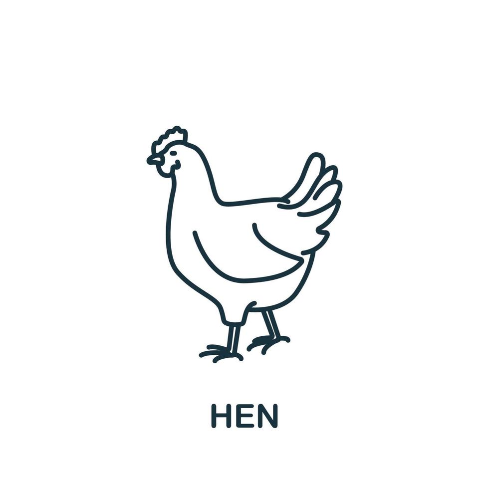 icône de poule de la collection d'animaux domestiques. symbole de poule d'élément de ligne simple pour les modèles, la conception Web et les infographies vecteur