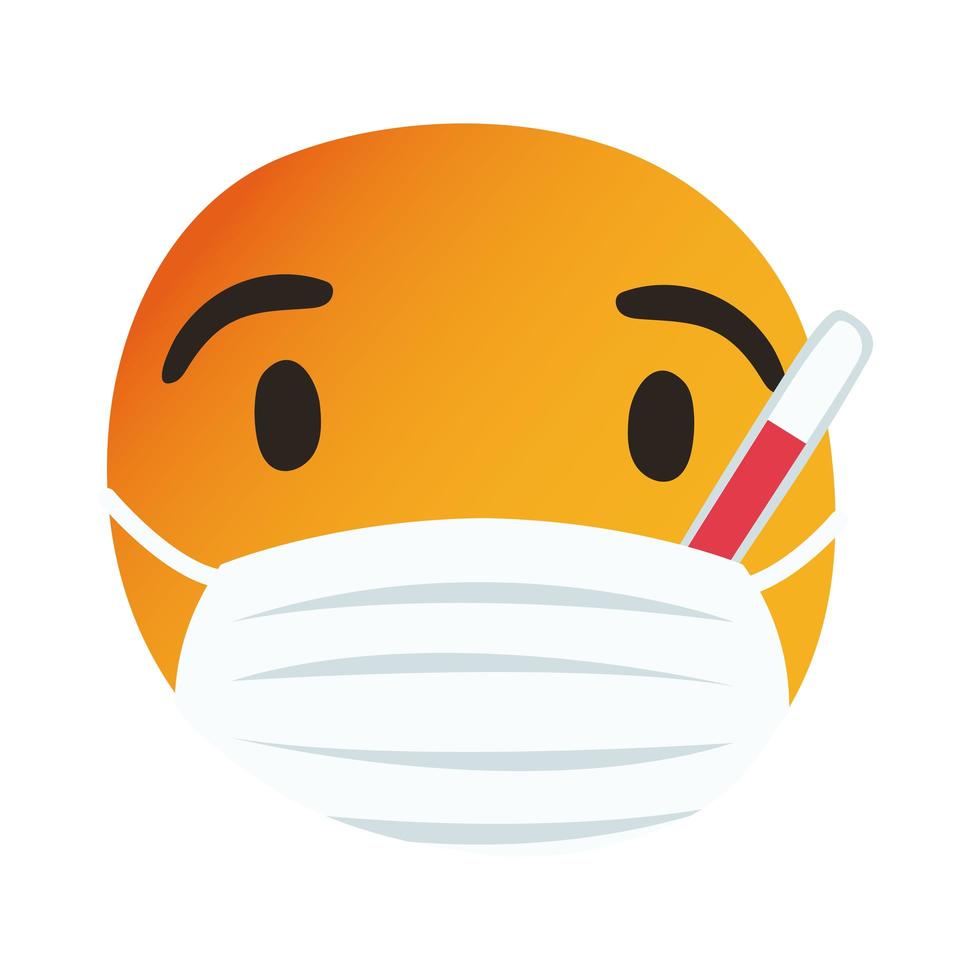 emoji malade portant un masque médical et un thermomètre dessiner à la main vecteur