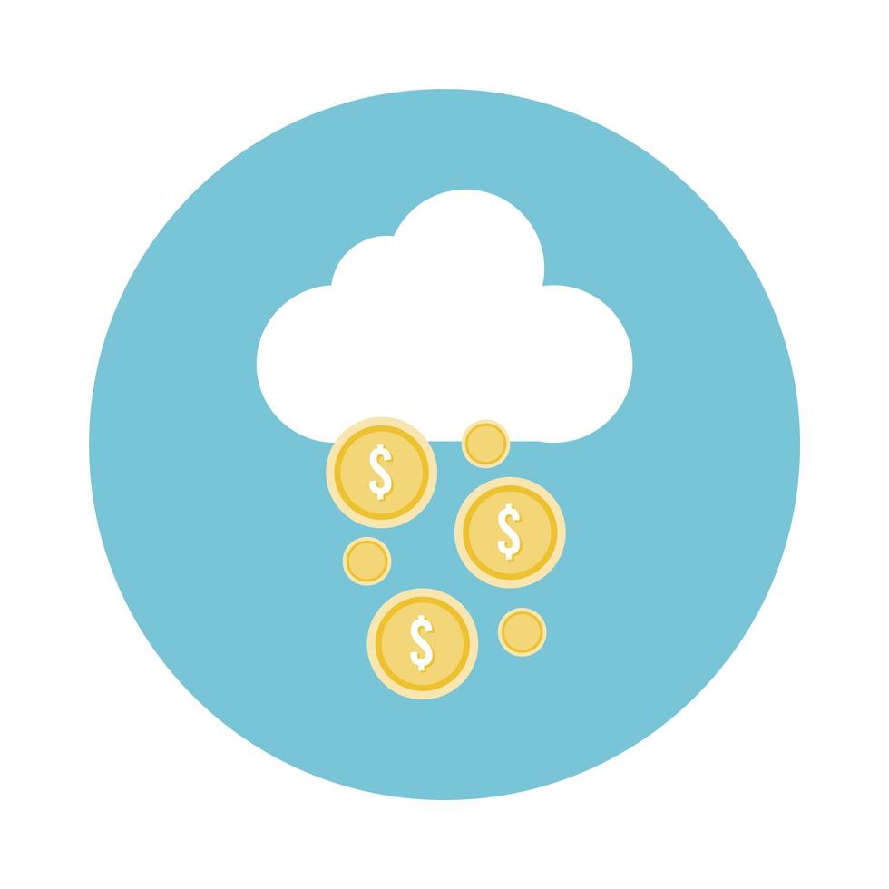 pièces d'argent dollars avec l'icône de style de bloc de nuage vecteur