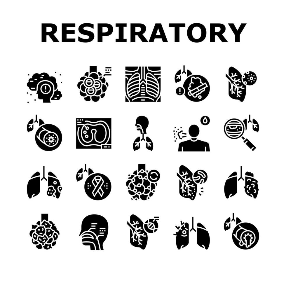 icônes de collection de maladies respiratoires définies vecteur