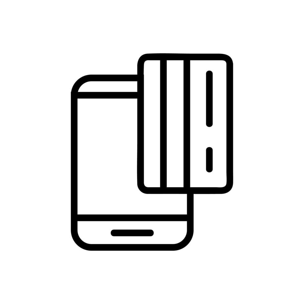 carte bancaire dans le vecteur d'icône de téléphone. illustration de symbole de contour isolé