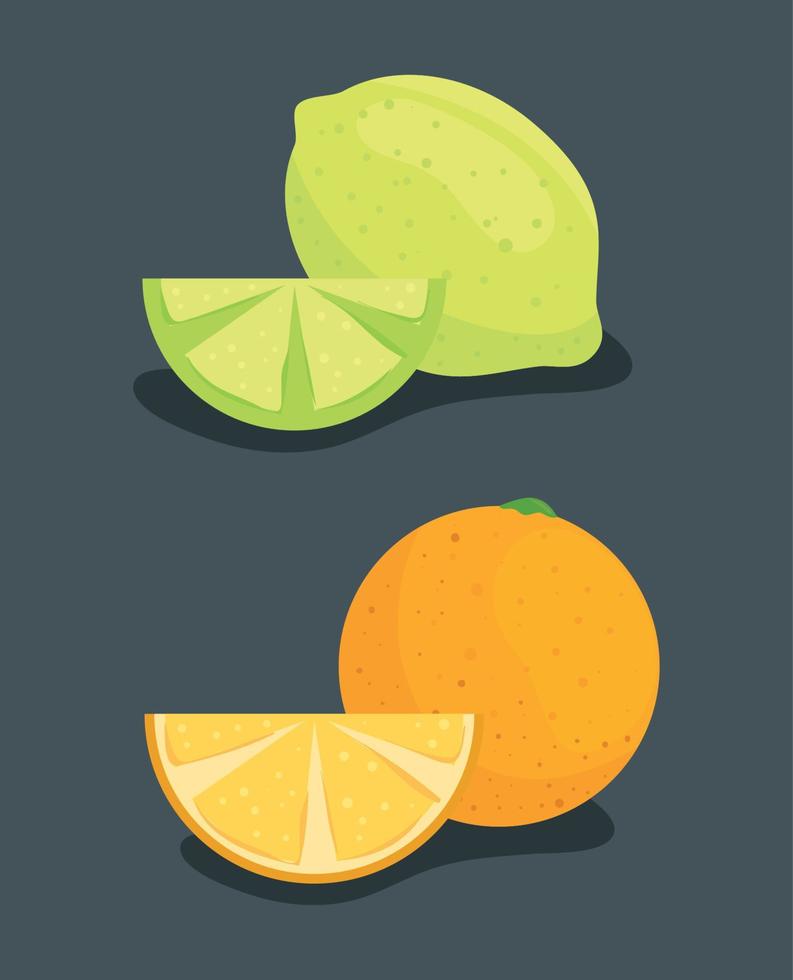 orange avec citron et fruits frais tranchés vecteur
