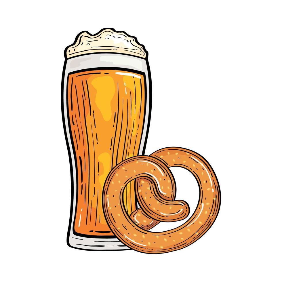 verre à bière oktoberfest avec conception de vecteur de bretzel