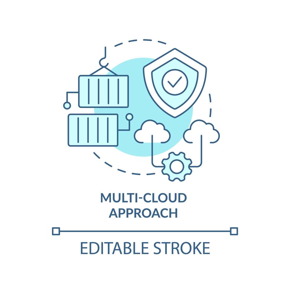 icône de concept turquoise d'approche multi-nuages. stratégie de stockage des données. informatique idée abstraite fine ligne illustration. dessin de contour isolé. trait modifiable. arial, myriade de polices pro-gras utilisées vecteur
