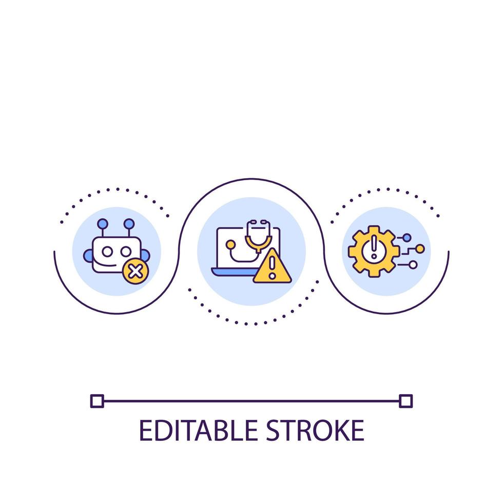 icône de concept de boucle de problèmes de services de télémédecine. panne du système numérique. illustration de ligne mince d'idée abstraite d'automatisation médiocre. dessin de contour isolé. trait modifiable. police arial utilisée vecteur