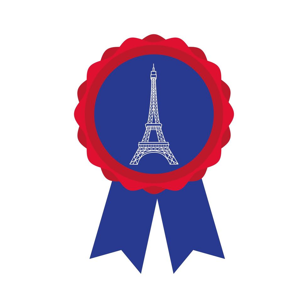 médaille avec style de tirage à la main de la tour eiffel vecteur