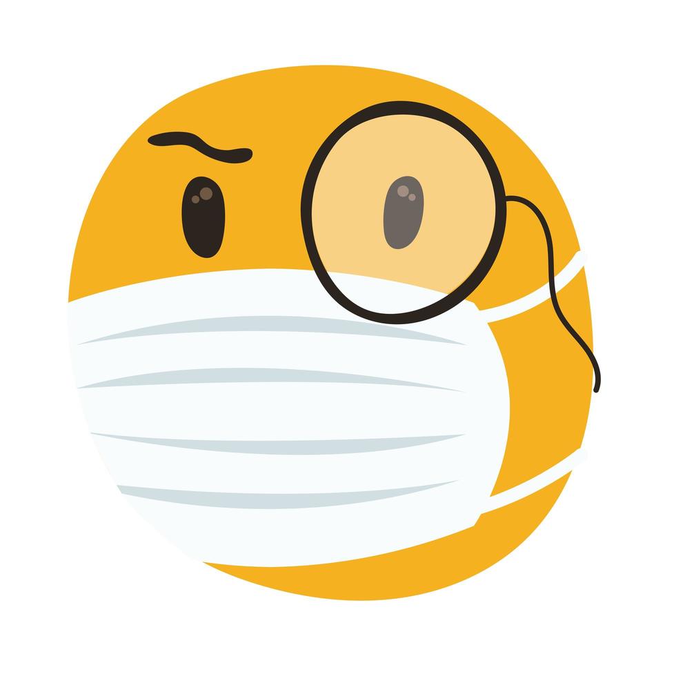 emoji portant un masque médical et un style de dessin à la main monocle vecteur