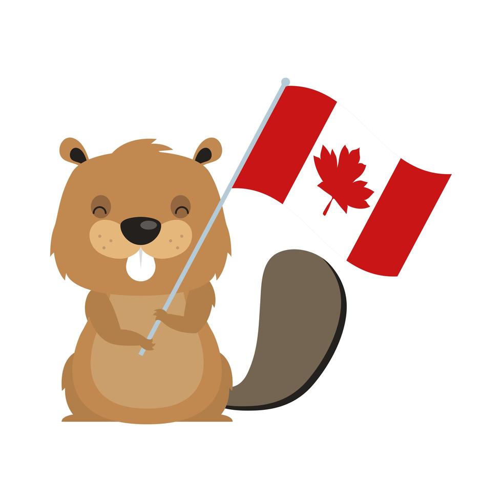 castor canadien avec drapeau pour la conception de vecteur de bonne fête du canada