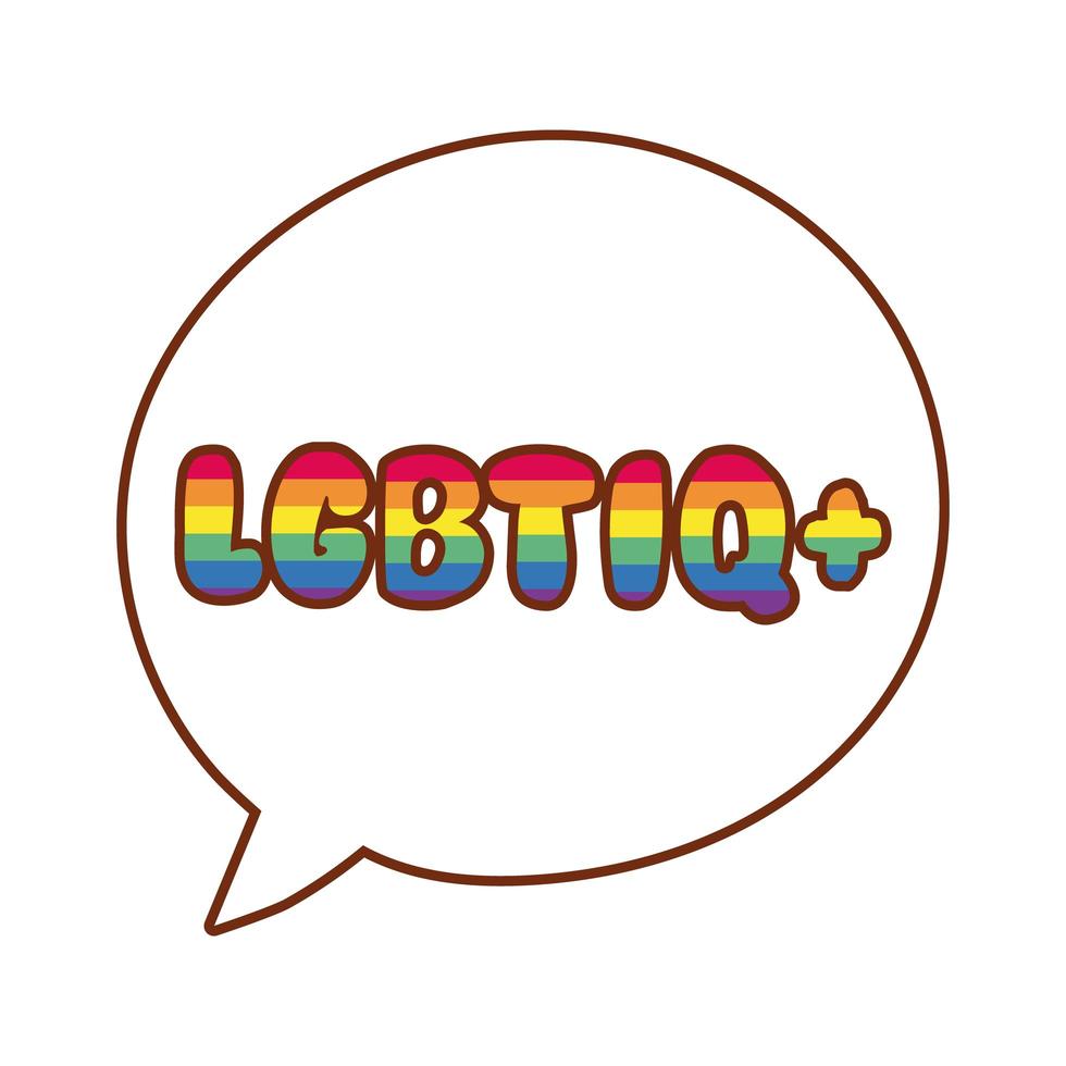 Acronyme lgbtiq dans la bulle de dialogue avec les couleurs de la fierté gay vecteur