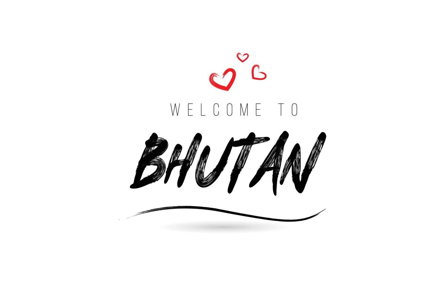 bienvenue dans la typographie de texte du pays du bhoutan avec un coeur d'amour rouge et un nom noir vecteur