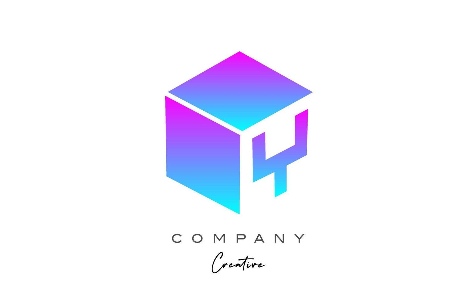 cube bleu rose y lettre alphabet lettre logo icône design. modèle de conception créative pour les entreprises vecteur