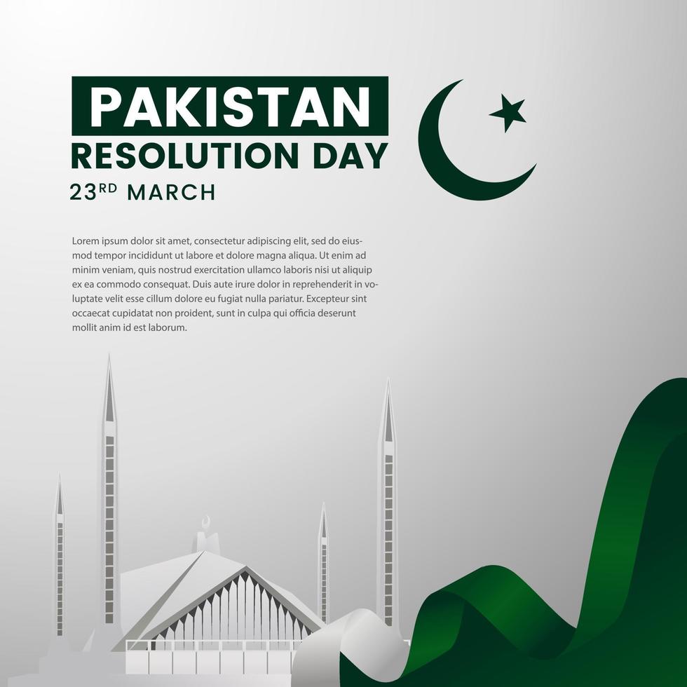 conception simple modèle jour de résolution pakistan avec illustration vectorielle de mosquée blanche vecteur
