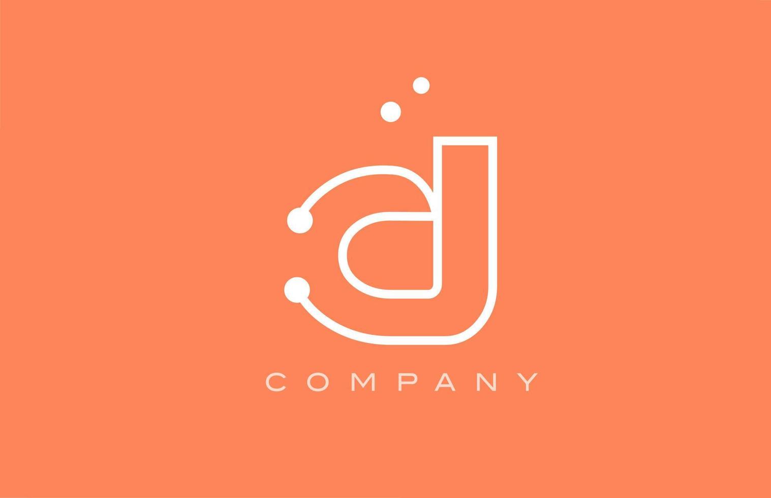 d orange white dot line alphabet letter logo icon design. modèle créatif pour les entreprises et les entreprises vecteur
