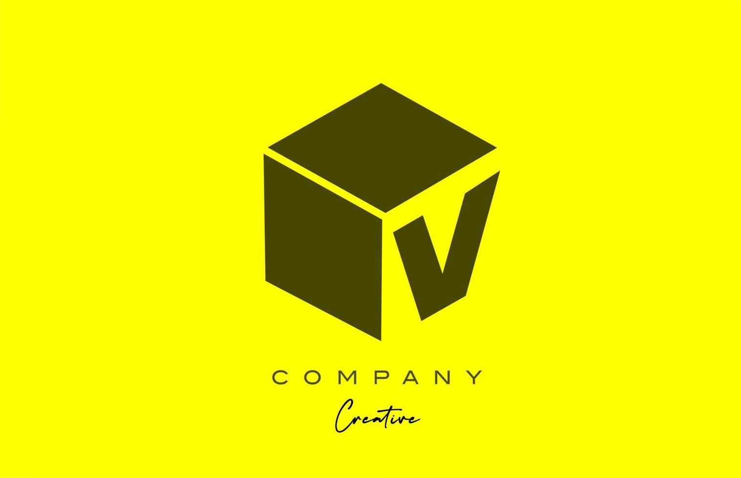 création d'icône de logo de lettre d'alphabet de lettre v noir jaune. modèle de conception de cube créatif pour entreprise et entreprise vecteur