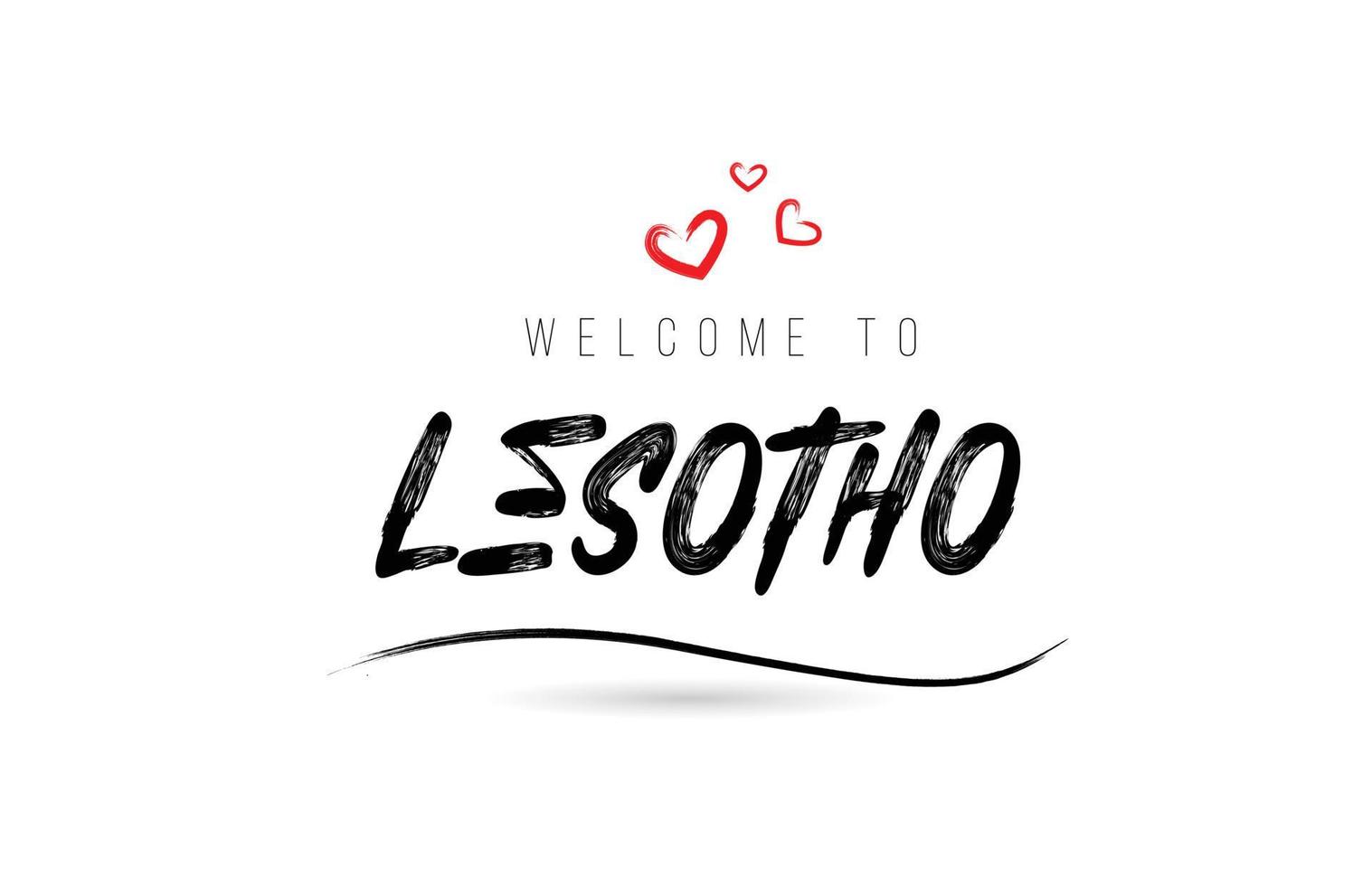 bienvenue dans la typographie de texte du pays du lesotho avec un coeur d'amour rouge et un nom noir vecteur