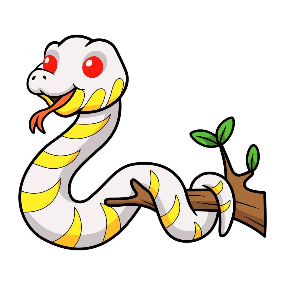 dessin animé mignon serpent de mangrove albinos sur une branche d'arbre vecteur