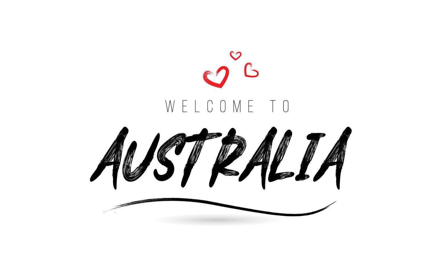 bienvenue dans la typographie de texte du pays australien avec un coeur d'amour rouge et un nom noir vecteur