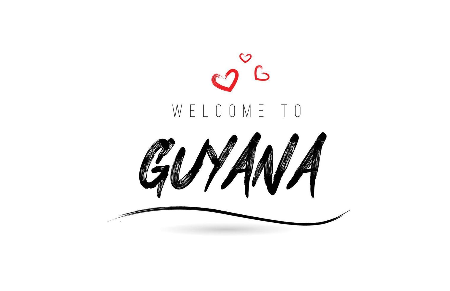 bienvenue dans la typographie de texte du pays guyanais avec coeur d'amour rouge et nom noir vecteur