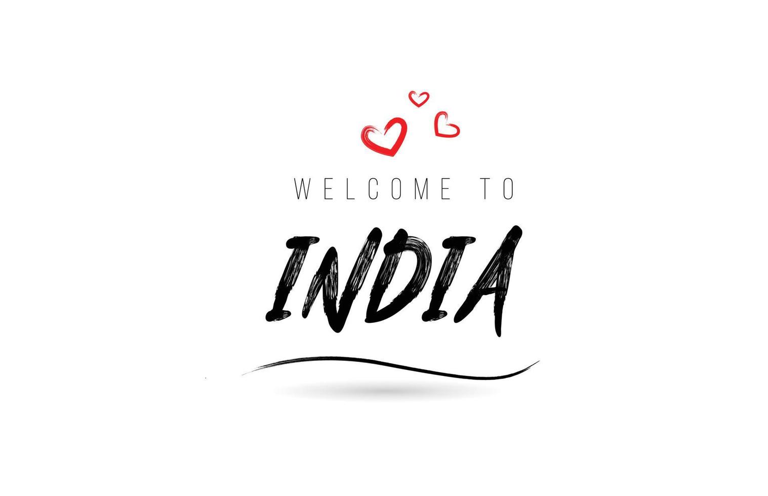 bienvenue dans la typographie de texte du pays de l'inde avec un coeur d'amour rouge et un nom noir vecteur
