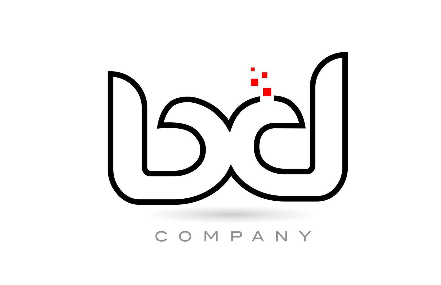 bd connecté alphabet lettre logo icône combinaison design avec points et couleur rouge. modèle créatif pour entreprise et entreprise vecteur