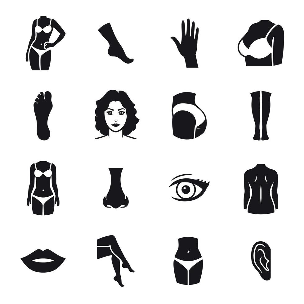 icônes de parties du corps humain. noir sur fond blanc vecteur