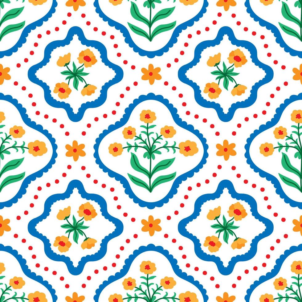 modèle sans couture de vecteur marocain floral damassé. texture multicolore lumineuse.