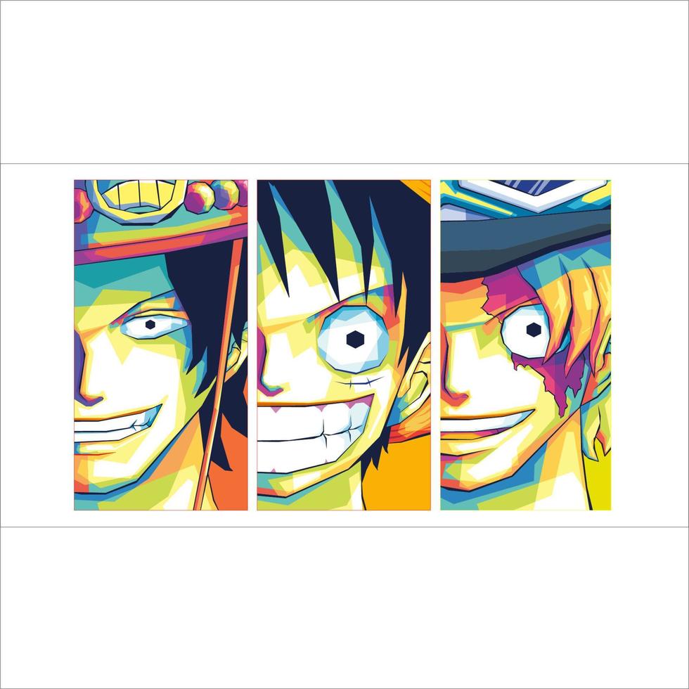 luffy - ace - conception pop art sabo wpap vecteur