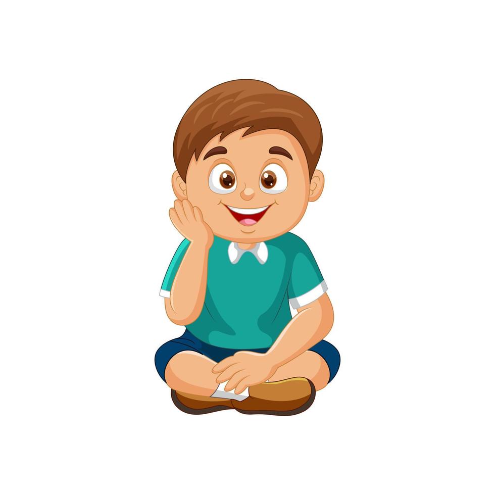 dessin animé petit garçon assis sur le sol vecteur
