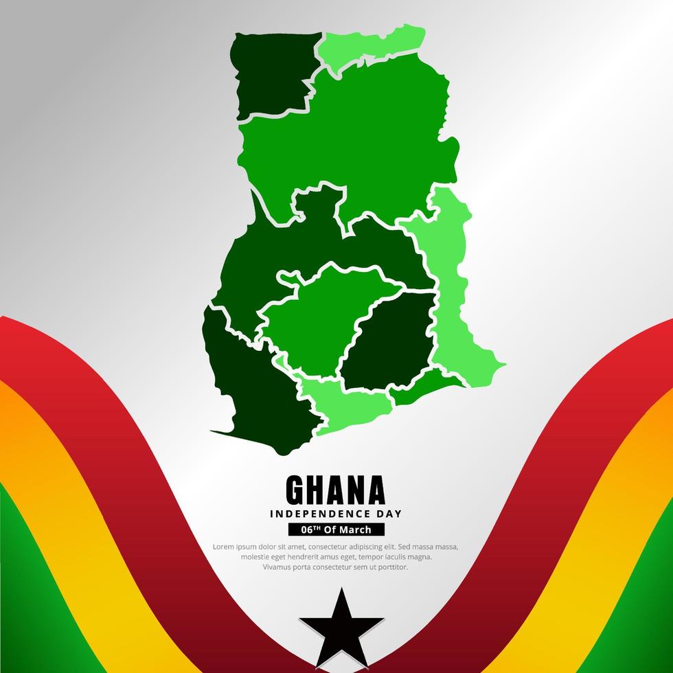 conception de la fête de l'indépendance du ghana avec drapeau ondulé et cartes du soudan. vecteur de la fête de l'indépendance du ghana