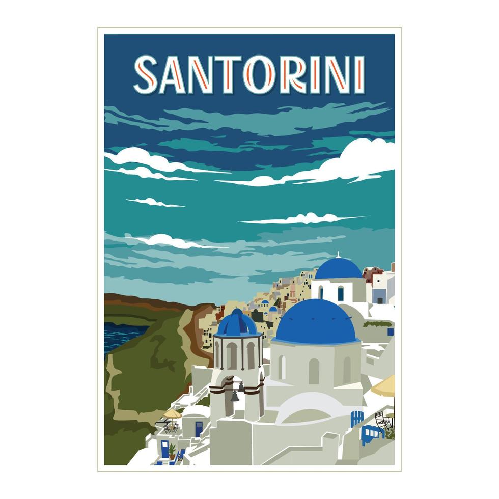 conception d'affiche vintage de voyage de santorin, parfaite pour la conception de t-shirt et tout type de marchandise vecteur