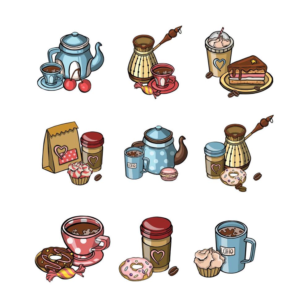 collection de café du petit déjeuner pour l'illustration du menu du café vecteur