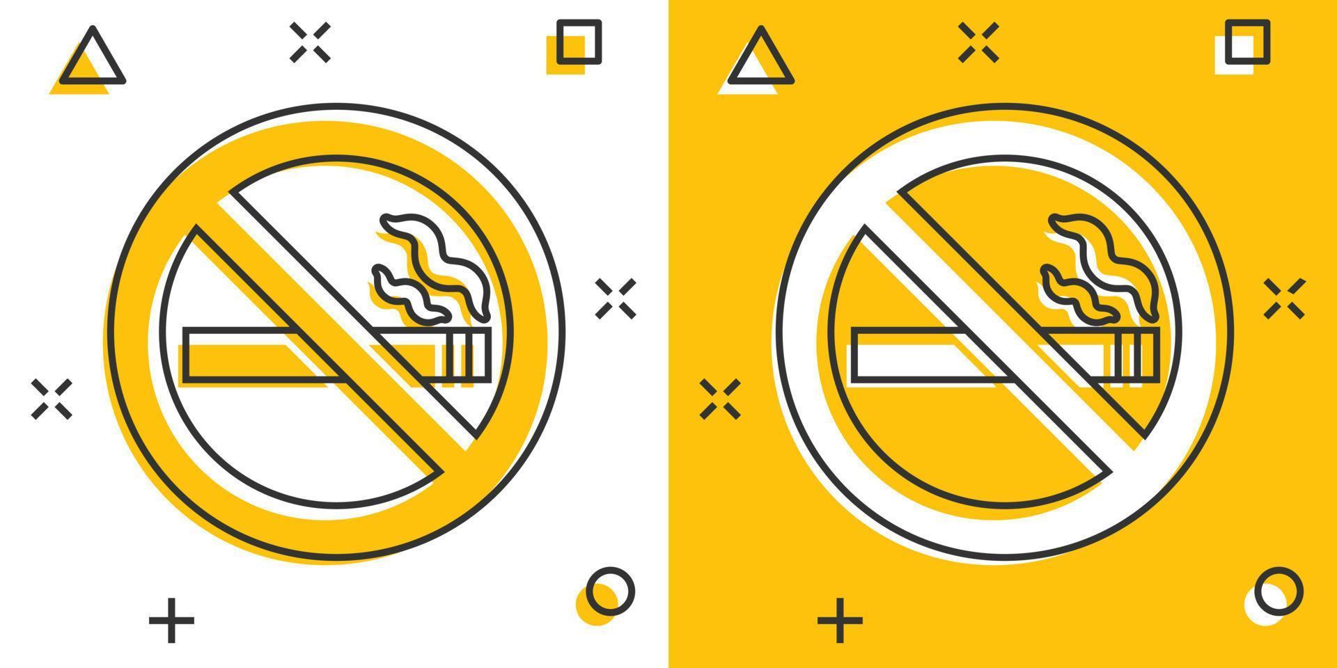 aucune icône de signe de fumer dans le style comique. illustration de vecteur de dessin animé de cigarette sur fond blanc isolé. concept d'entreprise d'effet d'éclaboussure de nicotine.