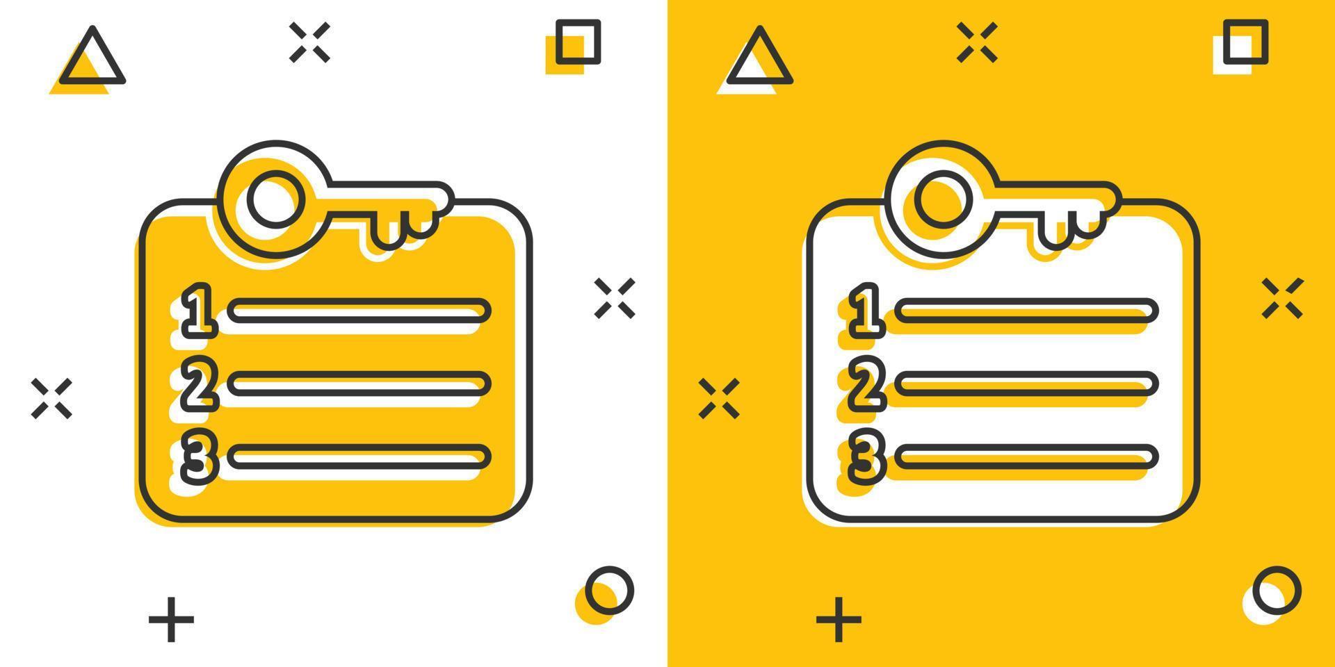 icône de compte de mot de passe dans le style comique. illustration de vecteur de dessin animé de mot-clé sur fond blanc isolé. concept d'entreprise d'effet d'éclaboussure de combinaison de touches.