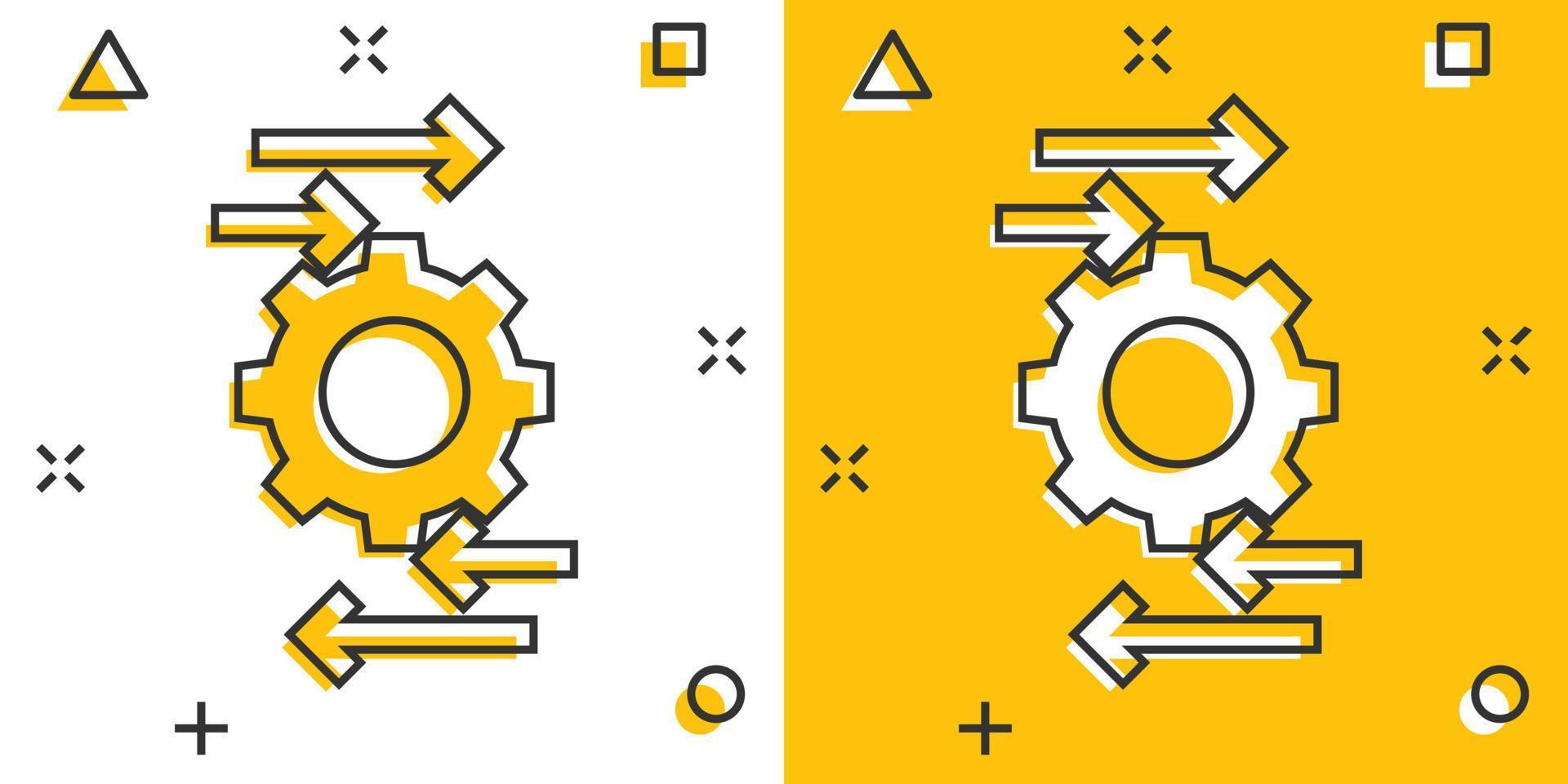 icône de processus dans le style comique. illustration de vecteur de dessin animé flèche et engrenage sur fond blanc isolé. concept d'entreprise d'effet d'éclaboussure d'optimisation.