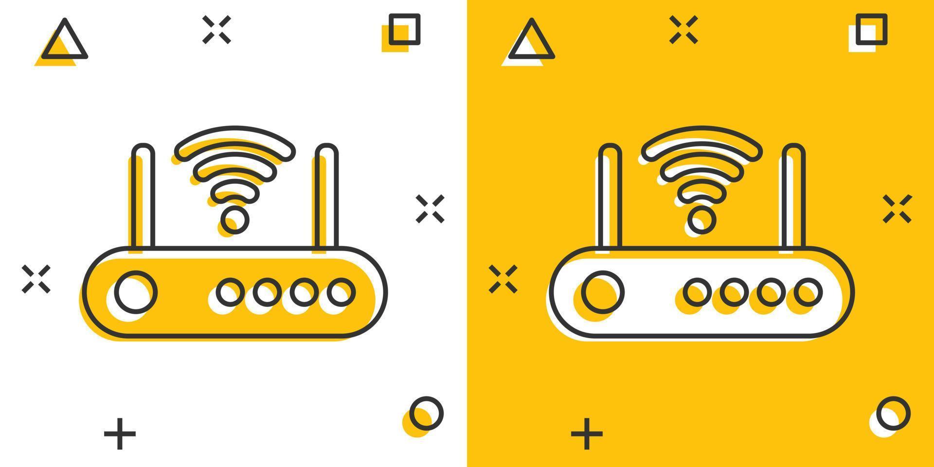 icône de routeur wifi dans le style comique. illustration de vecteur de dessin animé à large bande sur fond blanc isolé. concept d'entreprise d'effet d'éclaboussure de connexion internet.