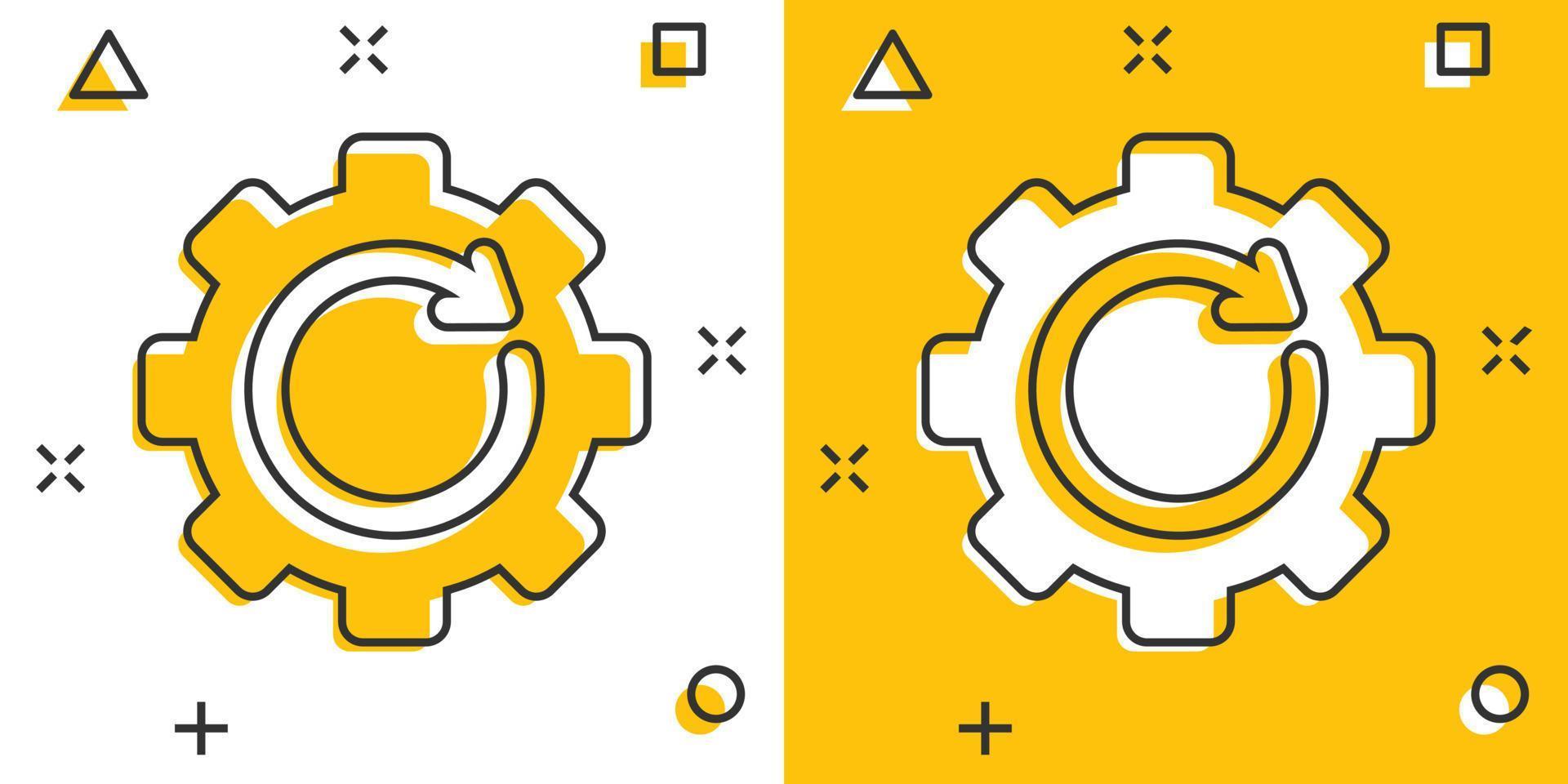 icône d'engrenage de récupération dans le style comique. répéter l'illustration vectorielle de dessin animé sur fond blanc isolé. concept d'entreprise effet splash de rotation. vecteur