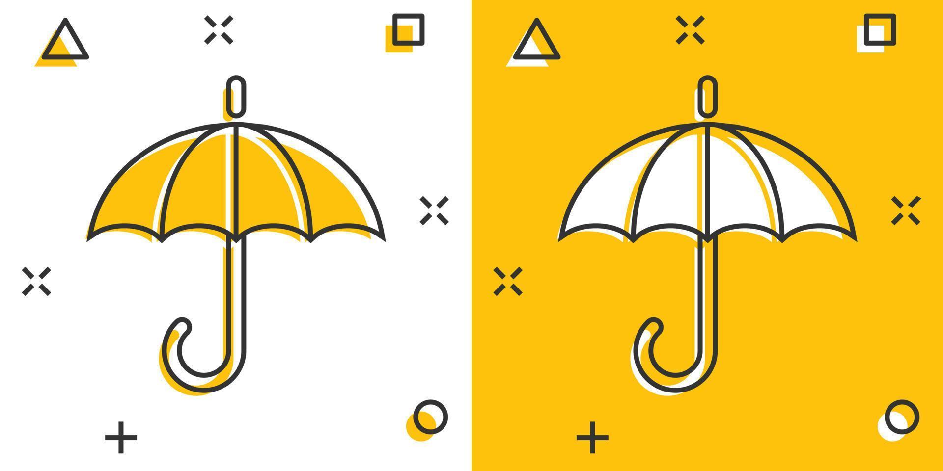 icône de parapluie dans le style comique. illustration de vecteur de dessin animé de parasol sur fond blanc isolé. concept d'entreprise d'effet d'éclaboussure de canopée.