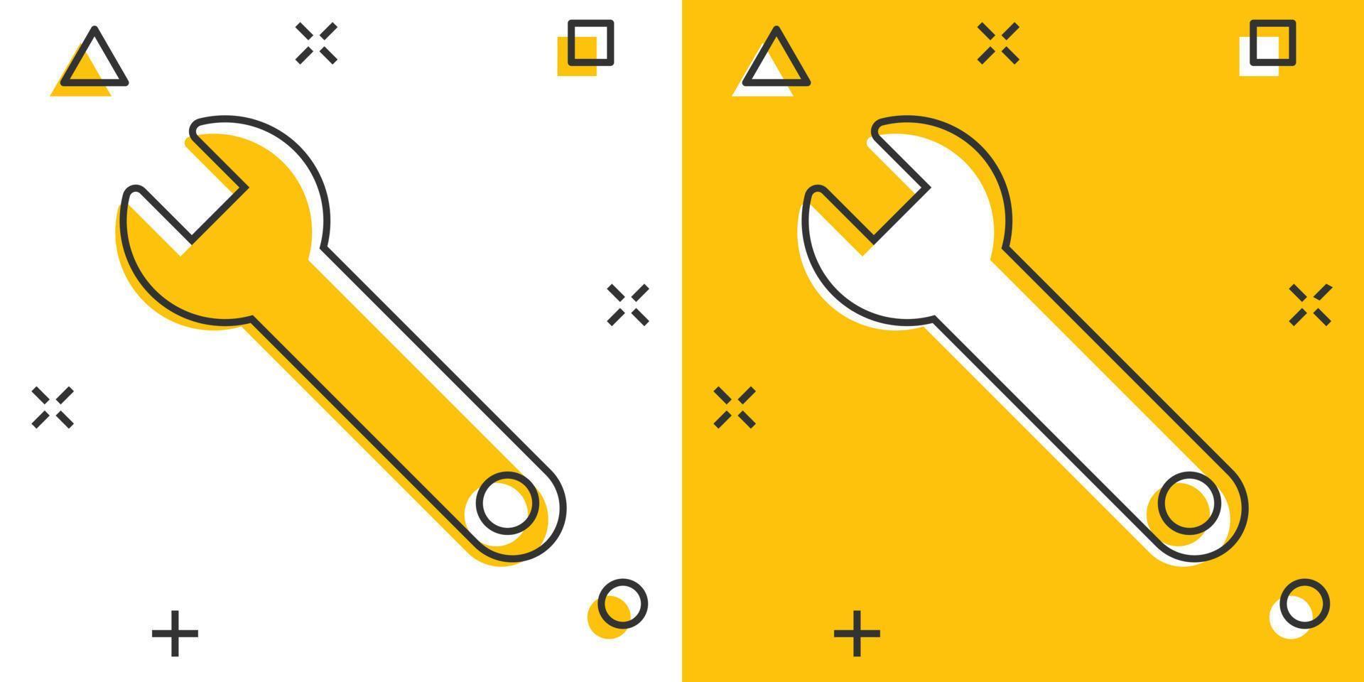 icône de clé dans le style comique. illustration de vecteur de dessin animé clé clé sur fond blanc isolé. concept d'entreprise d'effet d'éclaboussure d'équipement de réparation.