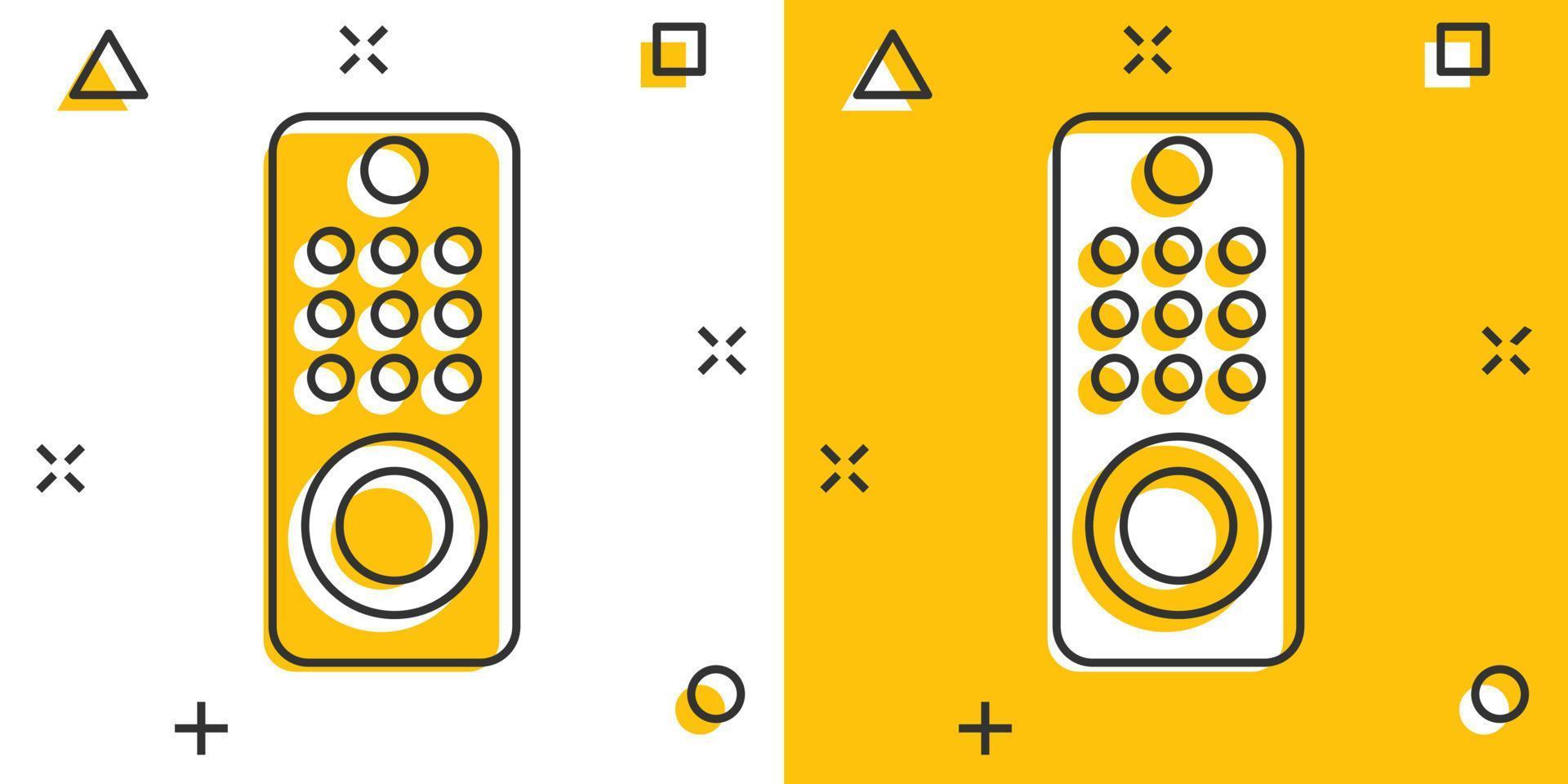 icône de la télécommande du téléviseur dans le style comique. illustration vectorielle de signe de dessin animé de télévision sur fond blanc isolé. diffuser le concept d'entreprise effet splash. vecteur