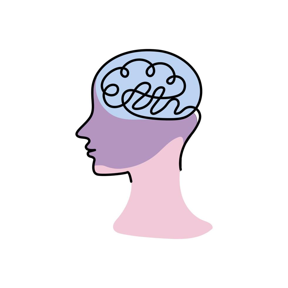 illustration de la tête et du cerveau dessinés à la main dans un style de ligne continue. vecteur