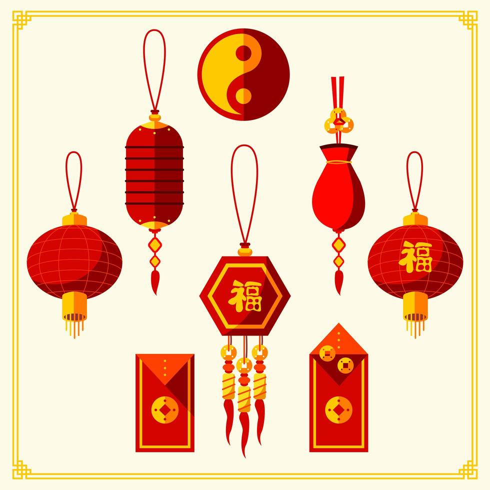 ornement de nouvel an chinois rouge et or vecteur